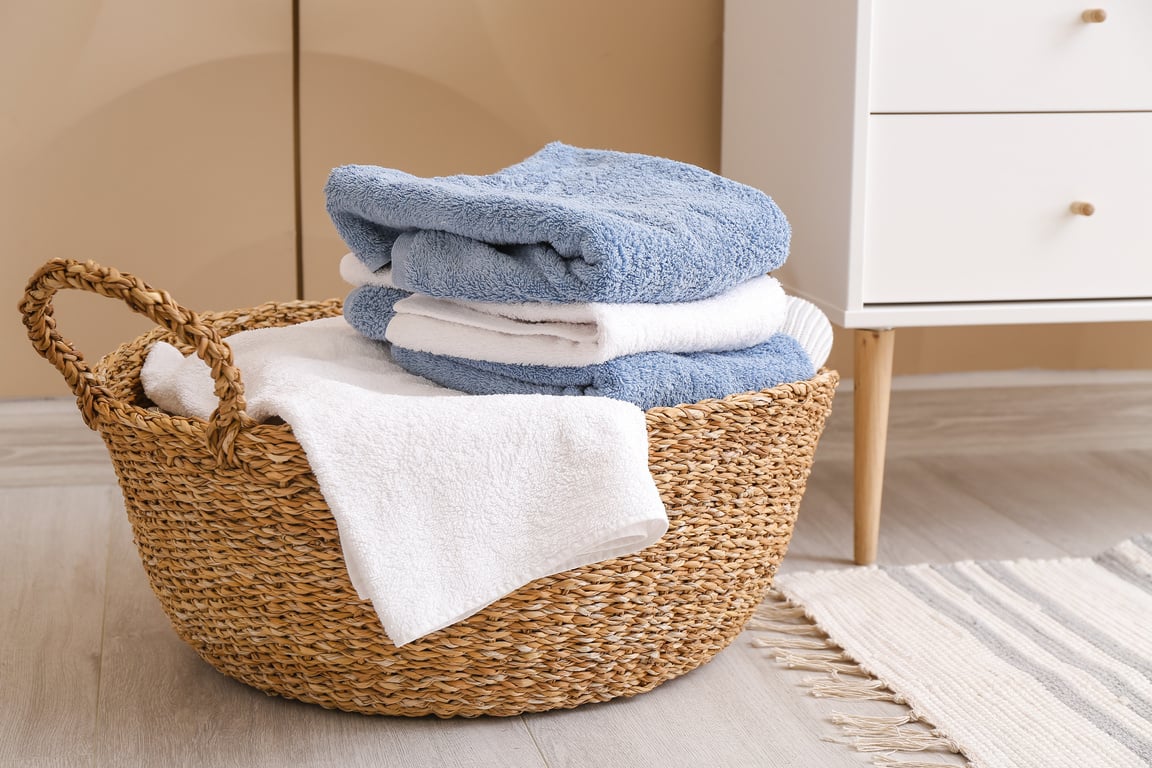 Basket with Laundry in Room